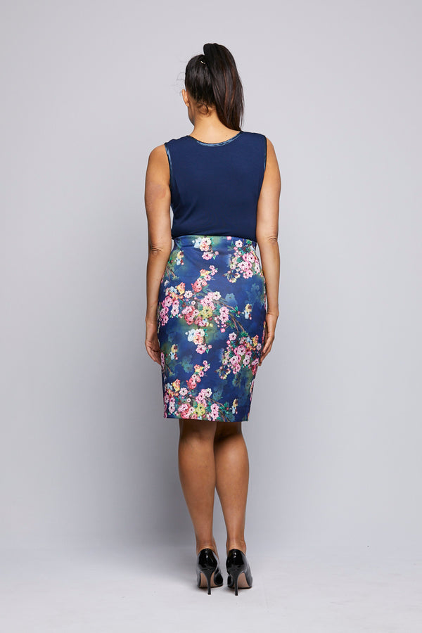 Printed Knit Skirt - Pink Flowers