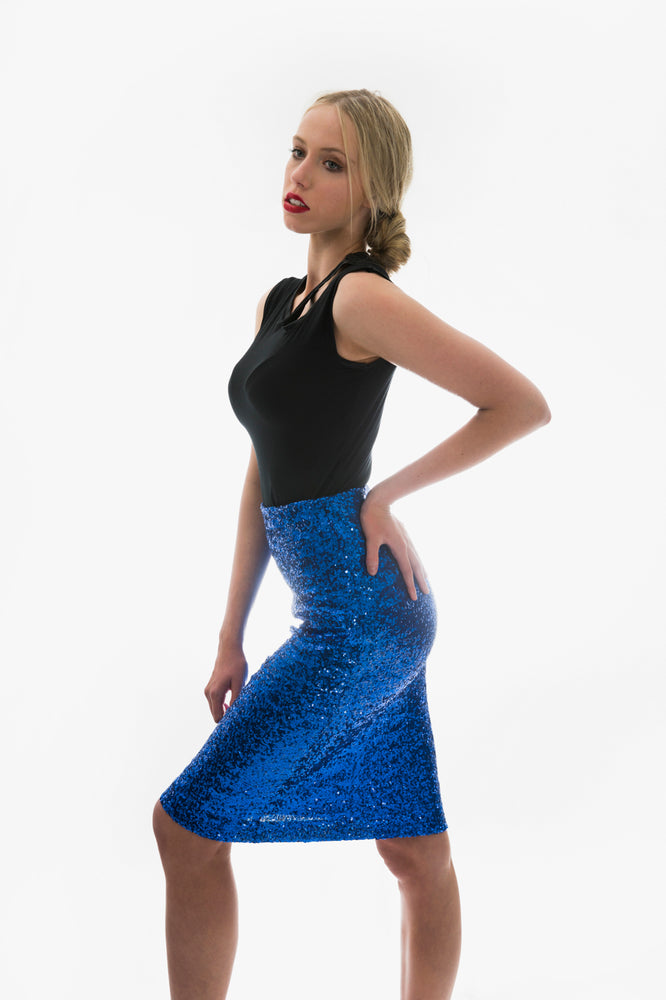 Stretch Sequin Skirt Blue